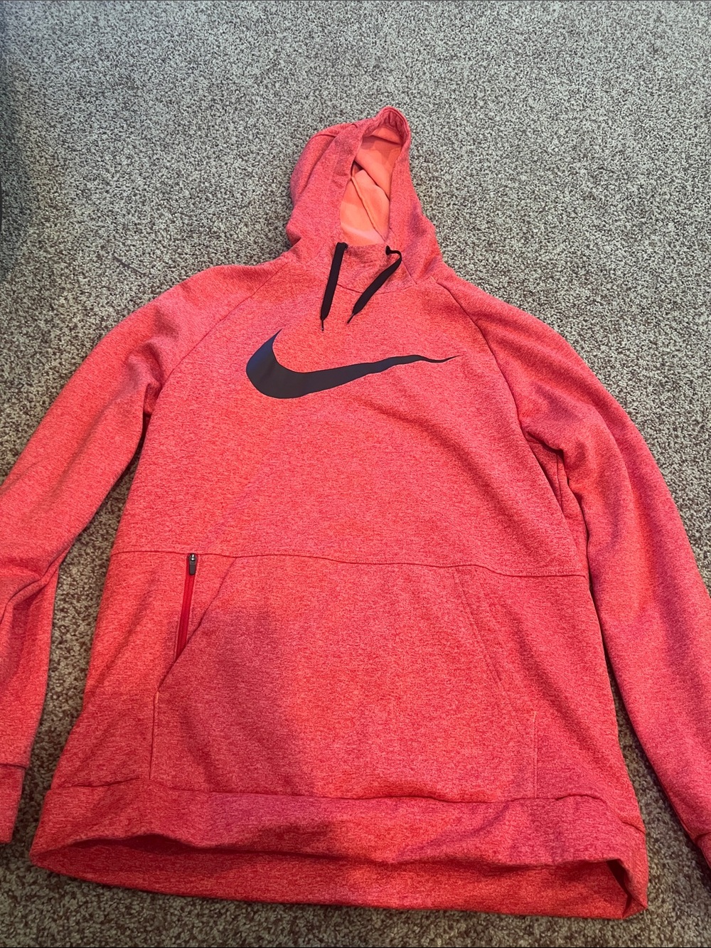 Nike Coral-Red Hoodie with Black Swoosh